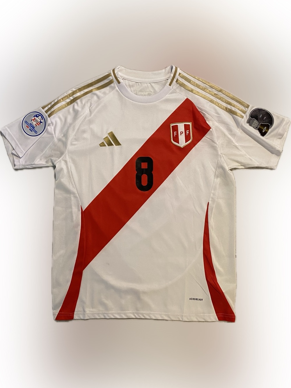 2024 Adidas Peru soccer Jersey, size L, color white and red